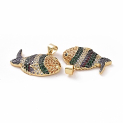 真鍮マイクロパヴェクリアキュービックジルコニアペンダント  カドミウムフリー＆鉛フリー  魚  カラフル  24x16.5x5mm  穴：3.5x5mm&nbsp;ZIRC-F135-03G-04