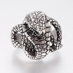 304ステンレススチール指輪  ヘビ  アンティークシルバー  17~23mm&nbsp;RJEW-G091-07