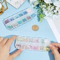 2袋 2色 12グリッドネイルアート ペット＆ABSスパンコール/スパンコール  フレークパイレット  DIY マニキュアデカール装飾用  ミックスカラー  包装箱：130x53x12.5mm  1セット/色&nbsp;MRMJ-SP0001-32