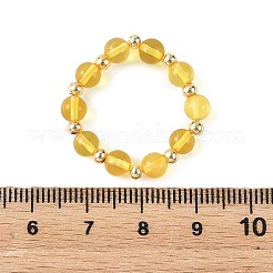 女性用天然琥珀の指輪  調節可能な真鍮製ストレッチリング  ラウンド  19mm  ビーズ：5mm。&nbsp;RJEW-JR01087-01