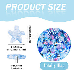 1袋ミックススタイルのガラスビーズ  ラウンド＆ヒトデ＆フィッシュ＆ロンデル  ダークブルー  2~14x2~10x1~8.5mm  穴：0.8~1.5mm&nbsp;GLAA-TADJ0001-10I