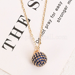 Brass Micro Pave Cubic Zirconia Round Sphere Pendant Necklaces for Women&nbsp;FS-WG329D2-04