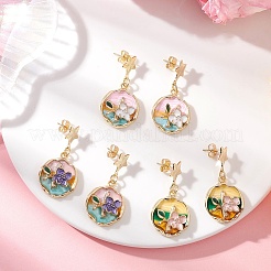 合金エナメルダングルスタッドピアス3組  花柄とフラットラウンド  ゴールドカラー  ミックスカラー  38.5x19.5mm&nbsp;EJEW-JE06678