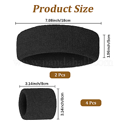 コットンスポーツヘッドバンド＆リストバンドセット 2袋  ブラック  180x50mm&nbsp;AJEW-CN0004-74B