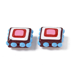 焼き絵の具、ガラス、エナメル、ビーズ  でこぼこした広場  カラフル  13.5~14x13.5~14x6.5~7mm  穴：1mm&nbsp;LAMP-S079-14F