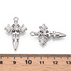 ラインストーン ペンダント付き合金  鉛フリー＆ニッケルフリー＆カドミウムフリー  剣  プラチナ  28x18x6mm  穴：1.8mm&nbsp;X-PALLOY-N176-12P-NR