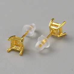 925スターリングシルバー製スタッドピアスパーツ  4 クローブランクイヤリングポスト  ゴールドカラー  トレイ：3.5x3.5mm  6x5mm  ピン：11x0.8mm&nbsp;FIND-WH0148-088B-G