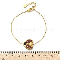 女性用304ステンレススチールアズキチェーンチャームブレスレット  エナメル甲虫チャーム  イオンプレーティング（ip）  18KGP本金メッキ  6-7/8インチ（17.6cm）&nbsp;BJEW-U024-02G-01