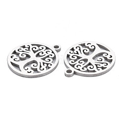変色しない304ステンレススチールペンダント  レーザー切断  木と環  ステンレス鋼色  19x16x1mm  穴：1.6mm&nbsp;STAS-N095-046