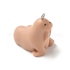 海洋生物の不透明樹脂ペンダント  プラチナ鉄ループ付き  アシカ  28x27x33mm  穴：2mm&nbsp;FIND-A058-06A