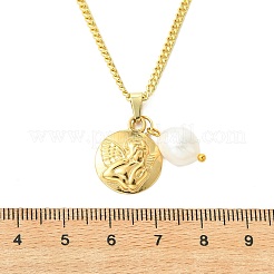 Angel Coin 304 Stainless Steel & Natural Pearl Pendant 304 Stainless Steel Curb Chain Necklaces for Women&nbsp;NJEW-JN06055