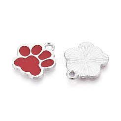 合金エナメルチャーム  カドミウムフリー＆鉛フリー  犬の足跡  プラチナ  ファイヤーブリック  17.5x16x1.5mm  穴：2mm&nbsp;ENAM-YW0006-01P-05