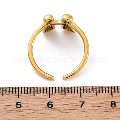 女性用304ステンレススチールオープンカフリング  文字L  18KGP本金メッキ  文字h  13~14x7~15mm&nbsp;LS-RJEW-M060-01G-08