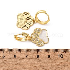 真鍮クリアキュービックジルコニアフープピアス  エナメル  18KGP本金メッキ  足跡  32.5x17.5mm&nbsp;EJEW-Q042-03B-G