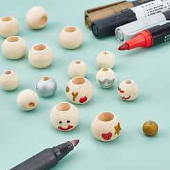 120Pcs 3 Style Natural Wood Beads&nbsp;WOOD-OC0001-92
