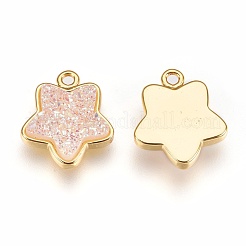 樹脂のイミテーションドゥルージークリスタルペンダント  真鍮パーツ  スター  ゴールドカラー  ミックスカラー  17.5x15x4~5mm  穴：1.5mm&nbsp;KK-O101-D