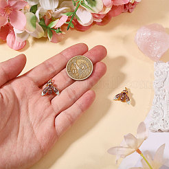 スターリングシルバーのエナメル蜂ペンダント2個925個  昆虫チャーム  丸カン付き  ゴールドカラー  パープル  15x17.5x6mm  穴：2.5mm&nbsp;STER-CA0001-14