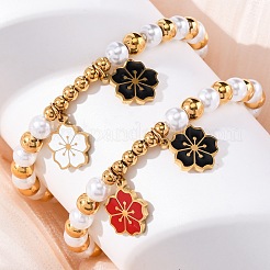 201 Stainless Steel Round Beaded Stretch Bracelets&nbsp;BJEW-C090-03G-C