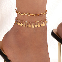 Alloy Paperclip Chain Flower Tassel Double Layer Anklets for Women&nbsp;FS-WGB7378-01