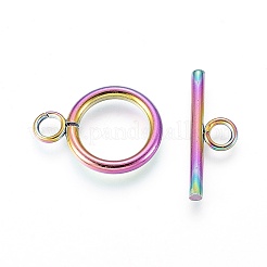 イオンプレーティング（IP）304ステンレススチールマンテル  リング  虹色  リング：18.5x14x2mm  内径：10mm  バー：20x7x2mm  穴：3mm&nbsp;X-STAS-F232-04-M