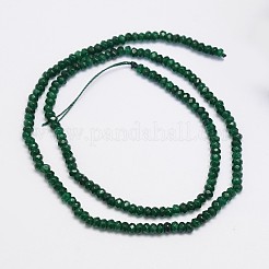 天然石マレーシアジェイドビーズ連売り  ロンデル  染め  多面カット  濃い緑  3~3.5x2mm  穴：0.8mm  約137個/連  13.5~14インチ&nbsp;X-G-A149-B01