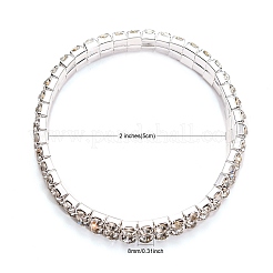 ガールフレンドの結婚式のダイヤモンドのブレスレットのバレンタインデーに贈り物  2行ストレッチラインストーンブレスレット  真鍮  銀色のメッキ  約7.5~8 mm幅  5センチ内径&nbsp;X-B115-2