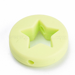 食品グレードの環境に優しいシリコーン焦点ビーズ  スターとフラットラウンド  緑黄  21x7mm  穴：2mm&nbsp;SIL-T040-11