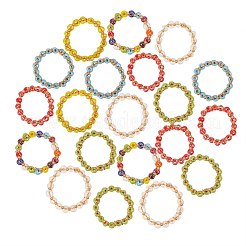 30 個 6 色ラウンド ガラス シード ビーズ指リング  18KGP本金メッキ銅線  ミックスカラー  usサイズ10 3/4(20.3mm)  5個/カラー&nbsp;RJEW-SZ0001-01