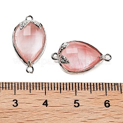Cherry Quartz Glass Faceted Teardrop Connector Charms&nbsp;G-B081-03P-02