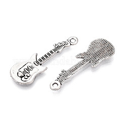合金のチベット風チャーム  ギター  カドミウムフリー＆鉛フリー  アンティークシルバー  31x10.5x2mm  穴：1.6mm&nbsp;PALLOY-T090-110AS