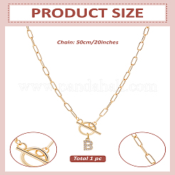 1Pc 304 Stainless Steel Chain & Brass Micro Pave Cubic Zirconia Letter Pendant Necklaces&nbsp;NJEW-LP0001-36B-G