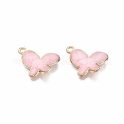 合金エナメルチャーム  カドミウムフリー＆鉛フリー  ライトゴールド  蝶  ピンク  13.5x17x2mm  穴：1.5mm&nbsp;ENAM-S121-171C-RS