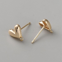 真鍮スタッドイヤリング金具  フープ付き  ハート  ライトゴールド  9x8.5mm  穴：1.2mm  ピン：12mm&nbsp;KK-WH0109-13G