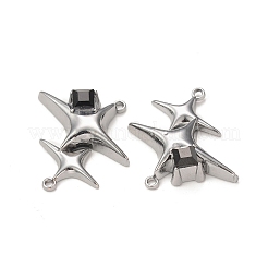 合金ガラスペンダント  ガンメタ色  ダブルスターチャーム  ブラック  27.5x28.5x7mm  穴：1.5mm&nbsp;PALLOY-P291-14B-01