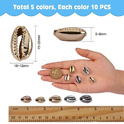 50個5色電気メッキシェルビーズ  カウリのシェル  ミックスカラー  15~20x10~12x5~6mm  穴：12~14x2~3mm  10個/色&nbsp;BSHE-SZ0001-09