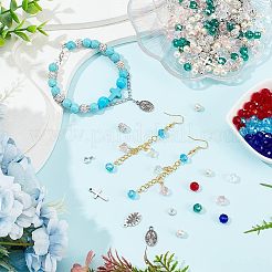 DIYロゼイジュエリー製作キット  ラインストーン ディスコ ボール & ガラス パール ビーズを含む  クロス合金ペンダント＆ハンガー  304ステンレススチール丸カン  ミックスカラー  376個/箱&nbsp;DIY-AR0002-78
