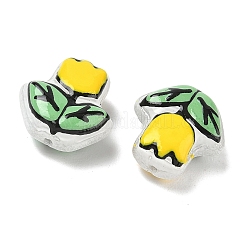 透明なガラスエナメルビーズ  手描きのビーズ  花  染め＆加熱  きいろ  16~17x14~15x7~8mm  穴：1~1.4mm&nbsp;LAMP-C023-01C