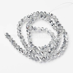 電気メッキ透明ガラスビーズ連売り  半分銀メッキ  多面カット  ロンデル  透明  4x3mm  穴：0.4mm  約105~110個/連  38~39cm&nbsp;X-EGLA-A034-T4mm-M16