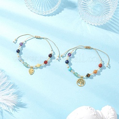 2Pcs Chakra 304 Stainless Steel Charm Bracelets&nbsp;BJEW-JB12564-01