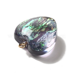 透明樹脂ペンダント  ハートチャーム  金箔と金色の鉄のループ  ダークスレートグレー  23.5~24x22x11~12mm  穴：2mm&nbsp;LS-RESI-F035-02E