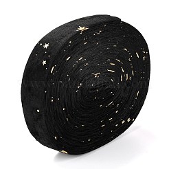 両面ポリエステルベルベットリボン  ギフト包装やお祭りの装飾に  星の模様  ブラック  1インチ（25mm）&nbsp;LCW-P001-A01