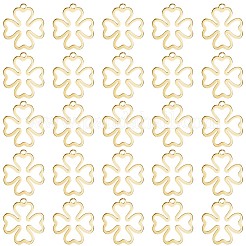 304ステンレススチールペンダント50個  レーザー切断  クローバー  18KGP本金メッキ  16x14x1mm  穴：1.4mm&nbsp;STAS-BBC0007-99