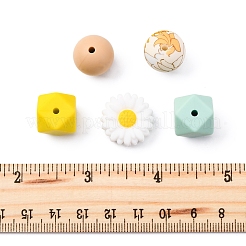5 種類の食品グレードの環境に優しいシリコンビーズ  混合図形  14~19.5x14~15x8~15mm  穴：2mm&nbsp;SIL-FS0001-25