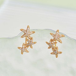925 スターリング シルバー スター ダングル イヤリング クリア キュービック ジルコニア 女性用  18KGP本金メッキ  11x19.2x1mm  ピン：1mm&nbsp;JE962A