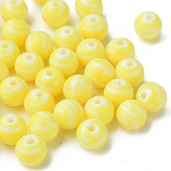 不透明な縞模様のアクリルビーズ  ラウンド  きいろ  10mm  穴：2mm  約940個/500g&nbsp;MACR-S373-27D-06