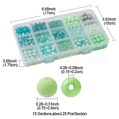 375個15スタイルアクリルビーズ  ラウンド  淡緑色  7.5~8mm  穴：1.5~2mm  25個/スタイル&nbsp;MACR-YW0002-59B