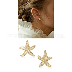 ヒトデ真鍮マイクロパヴェクリアキュービックジルコニアスタッドピアス1組  18KGP本金メッキ  15.5x15.5mm&nbsp;EJEW-SZ0002-08G