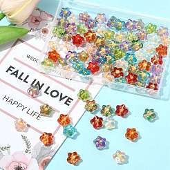 80個10色の電気メッキと金色の金属で覆われたガラスビーズ  花  ミックスカラー  10.5x11x5mm  穴：1mm  8個/カラー&nbsp;EGLA-FS0001-56