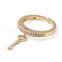 Clear Cubic Zirconia Heart Skeleton Key Charm Open Cuff Ring&nbsp;RJEW-F124-03G