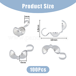 100 個の真鍮ボールチープ  カロット終了  クラムシェルノットカバー  プラチナ  10x4.8mm  穴：3mm  内径：4mm&nbsp;KK-DC0003-67